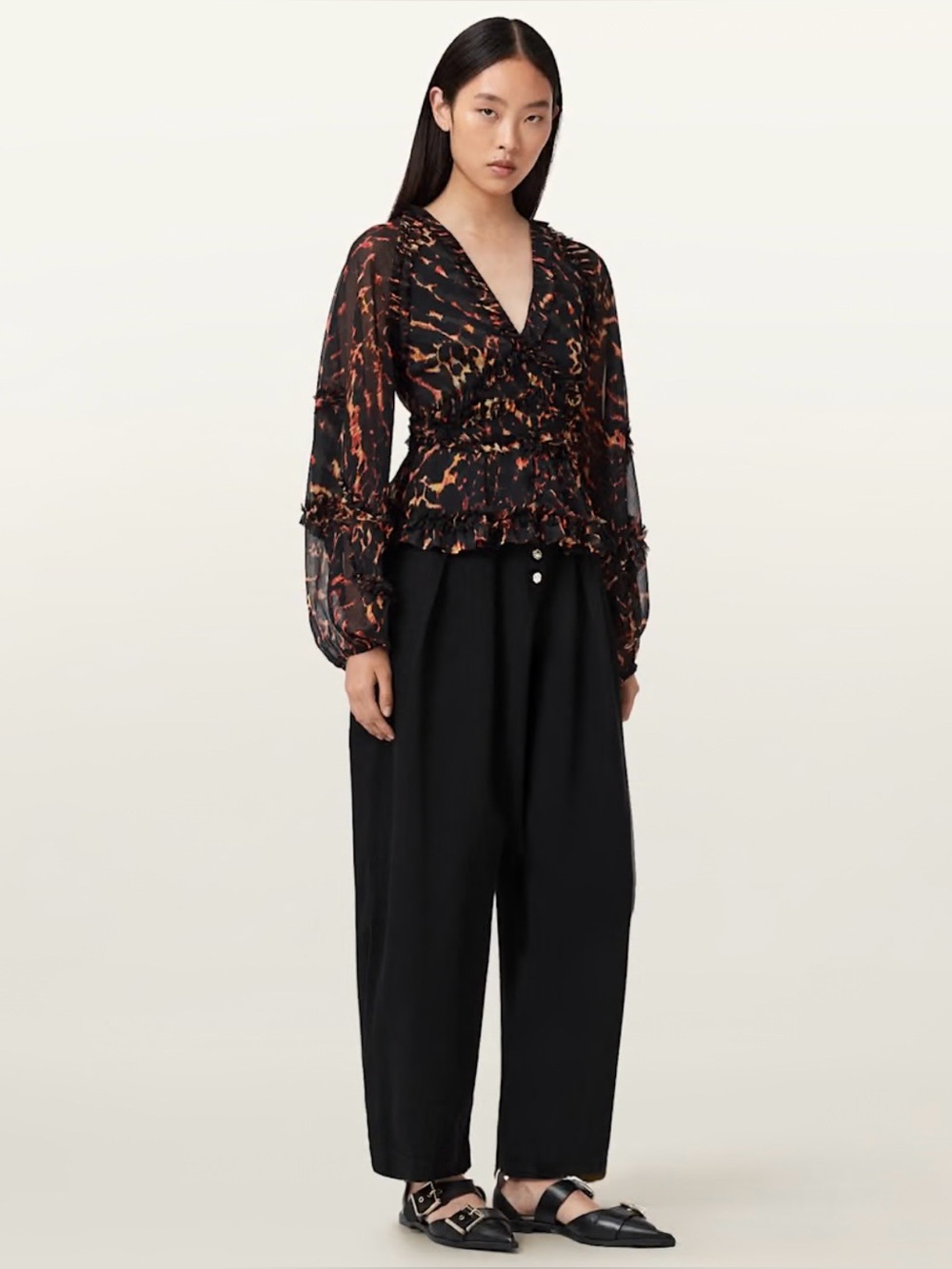 AllSaints Silvie Print Ruffle Top size 4